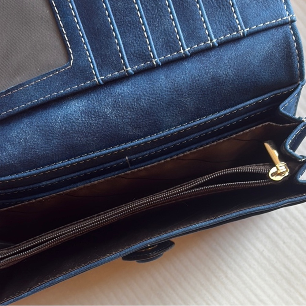 Navy Blue Suede Wallet with Curved Flap - Picture 3 of 7